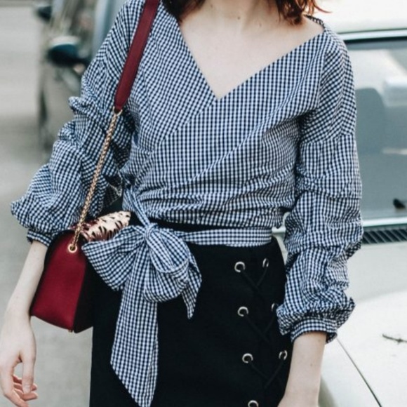 GINGHAM WRAP TOP - Picture 2 of 4